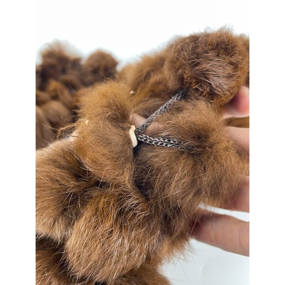Genuine Rabbit Fur Scarf Brown Pom Poms Fluffy  Balls Soft Y2K - Picture 4 of 6